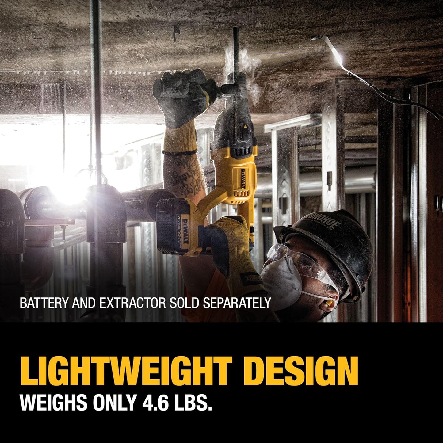 DeWalt rotary hammer lightweight design for overhead work