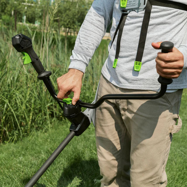 EGO brush cutter ergonomic handle and control layout