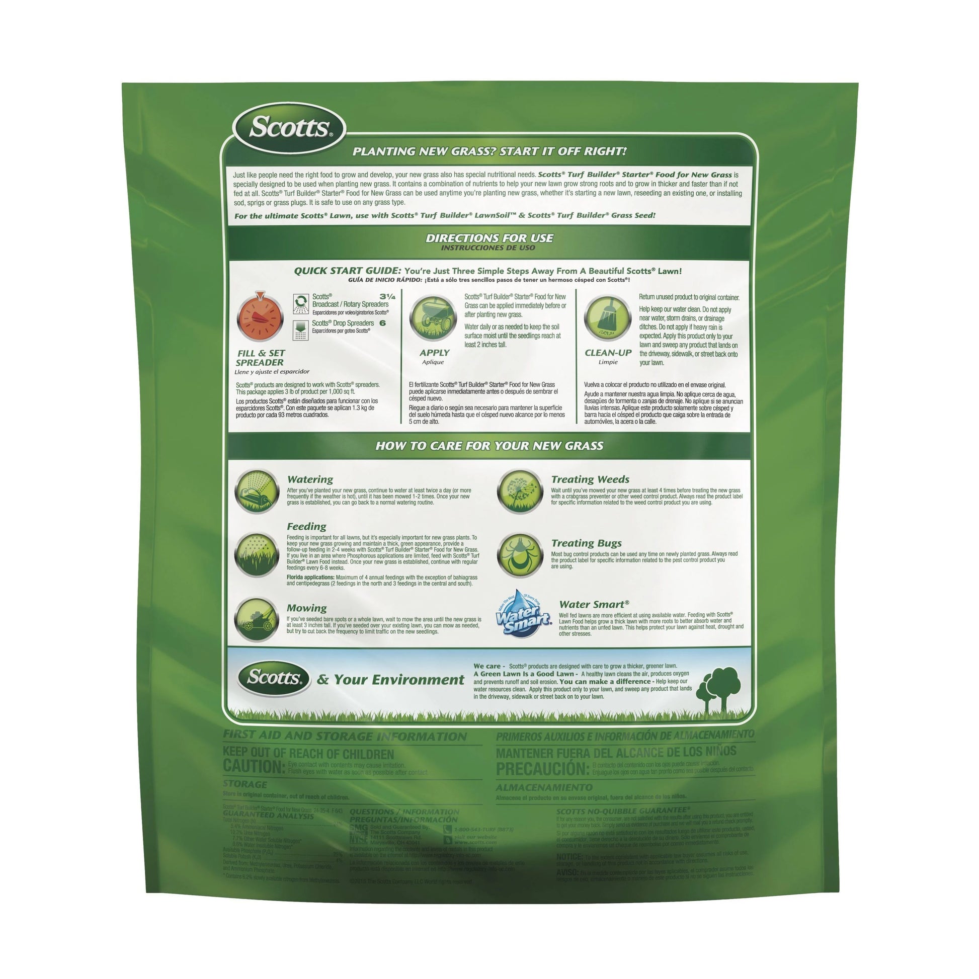 Scotts Starter fertilizer label and application directions
